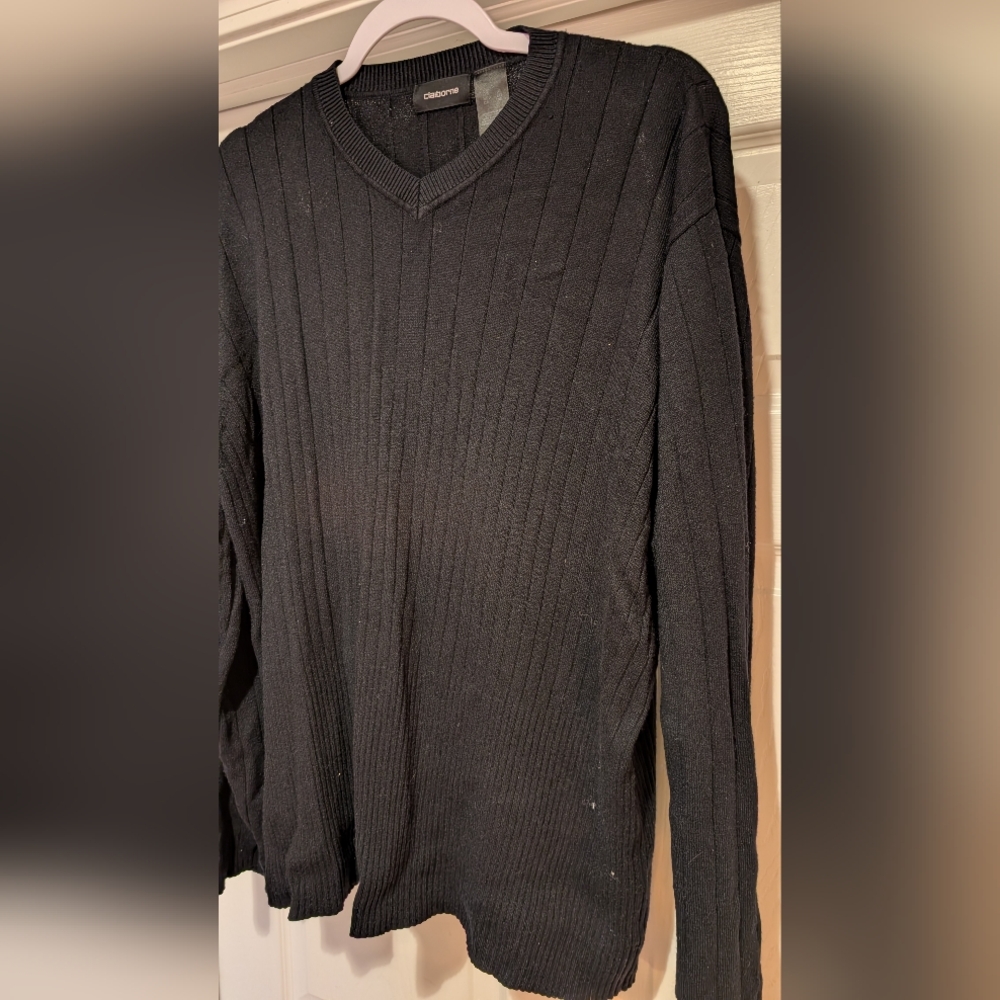 Claiborne Mens Black Long Sleeve Ribbed V-Neck Sweater Rayon Nylon Blend Size XL - Picture 10 of 14